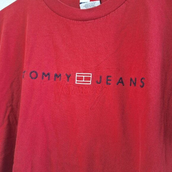 Tommy Jeans Tee‎ Shirt Red Hilfiger Mens Medium Heavy Cotton - Picture 4 of 7